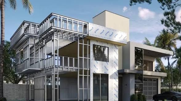 Fachada residencial revestida com placas Glassroc de fibra de vidro Lumine